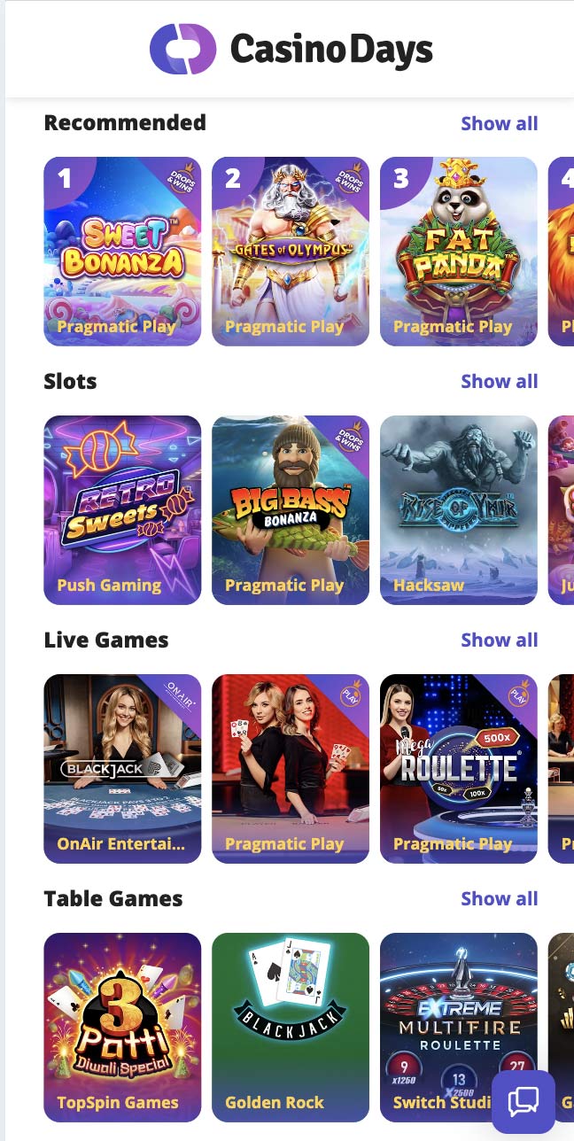 Casino Days mobile screenshot